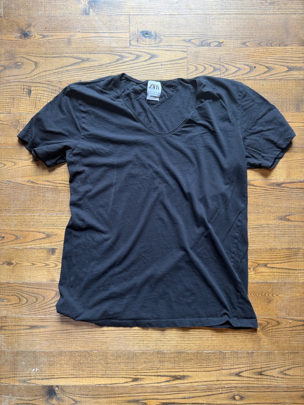 Zara Men Black U-Neck Short Sleeve Tee